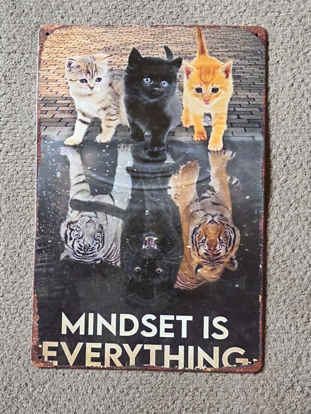 Mindset Is Everything Cat Wall Sign - Orange, Black, Cream Kittens Metal